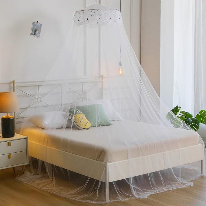 Mosquito Net Bed Canopy for Girls,King Canopy Bed Curtains Queen Size from Ceiling,Dome Mosquito Netting Bed Tent Twin Girls Canopy Bed Decor for Baby Crib,Kid Bed and Adult Beds (White Dome1)