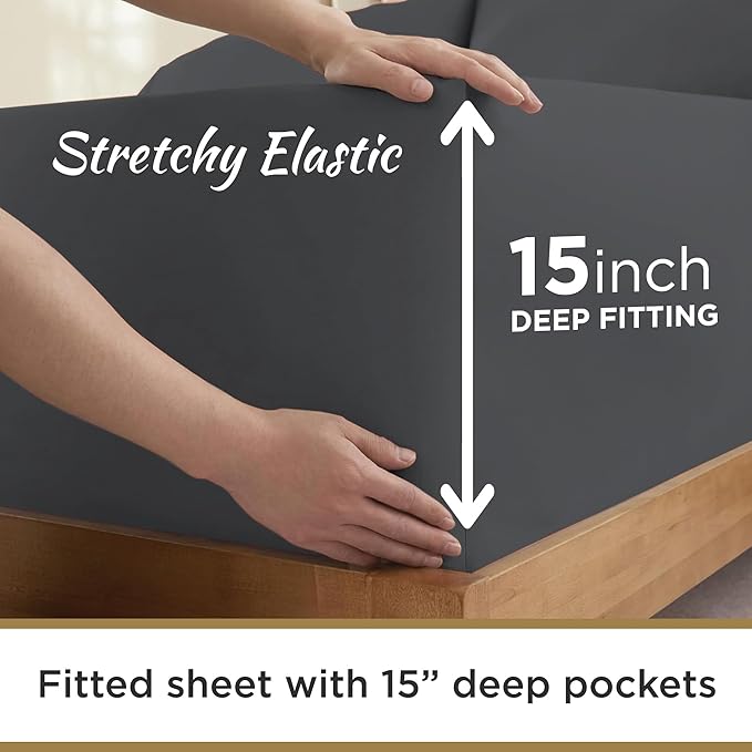 Full XL 100% Microfiber Double Brushed Sheet Set - Extra-Soft, Breathable & Wrinkle-Free - 15" Deep Pockets, 54" x 80" - Ideal for Extra Long Full Beds - 4PC Set (Full XL, Black)