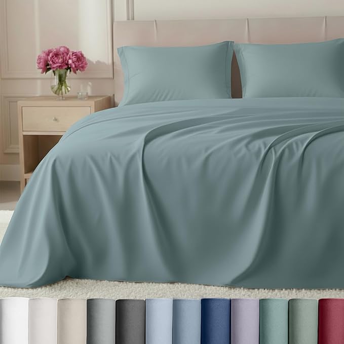 California Design Den Luxury Queen Size Sheets Set - Buttery Soft 800 Thread Count 100% Cotton Sateen, Durable Deep Pocket Sheet Set - Soft Teal