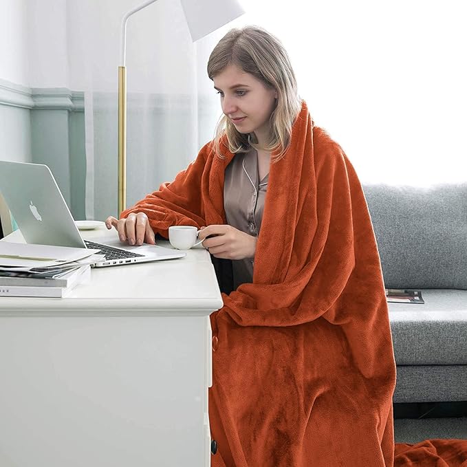 MOONLIGHT20015 Fleece Throw Blanket 16 Pack - Super Soft Cozy for Couch, Sofa and Camping Lightweight 400 GSM Luxury Fluffy Microfiber Bed Blankets 50 x 60 Inches (Throw/Travel, Rust)