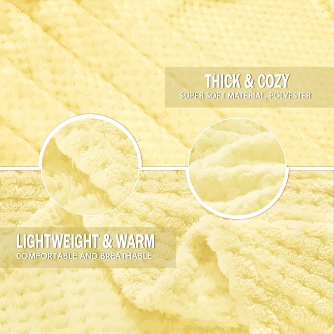 Exclusivo Mezcla Fleece Throw Blanket Extra Large, Super Soft and Warm Blankets for Couch, Sofa and Bed Waffle Textured, Cozy, Fuzzy and Lightweight (Light Yellow, 50x70 Inches)