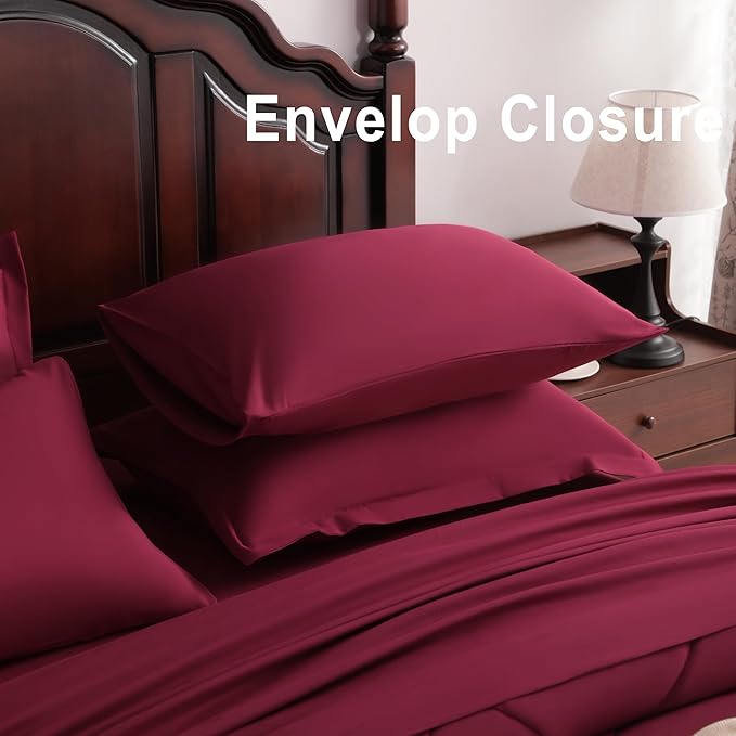 NTBAY King Comforter Set with Sheets, 7 Pieces Soft and Breathable King Bedding Set, Bed in a Bag, Down Alternative Comforter Set Solid Color All Season, Wine Red