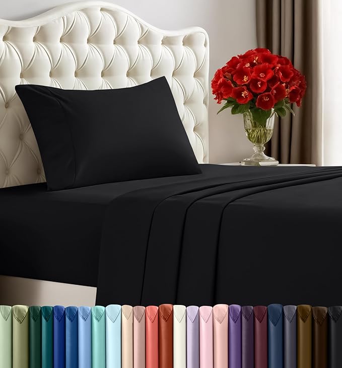 Utopia Bedding Twin Sheet Set – 3 Piece Bed Sheets for Twin Size Bed, Soft and Breathable Microfiber, Includes 1 Fitted Sheet, 1 Flat Sheet and 1 Pillowcase (Black)