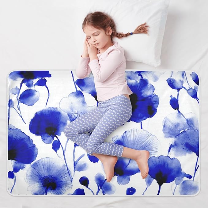 Waterproof Bed Pad Reusable Changing Pad Toddler Mattress Protector Large Pee Pad Baby Diaper Pad Soft Washable Liner Chinese Blue Poppy
