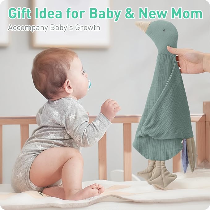 Organic Muslin Cotton Goose Loveys Soft Breathable Newborn Security Blanket with Tags, Soft for Baby Boy Girl, Neutral Muslin Fabric for Comfortable Sleep & Play, Ideal for Newborns, Toddlers
