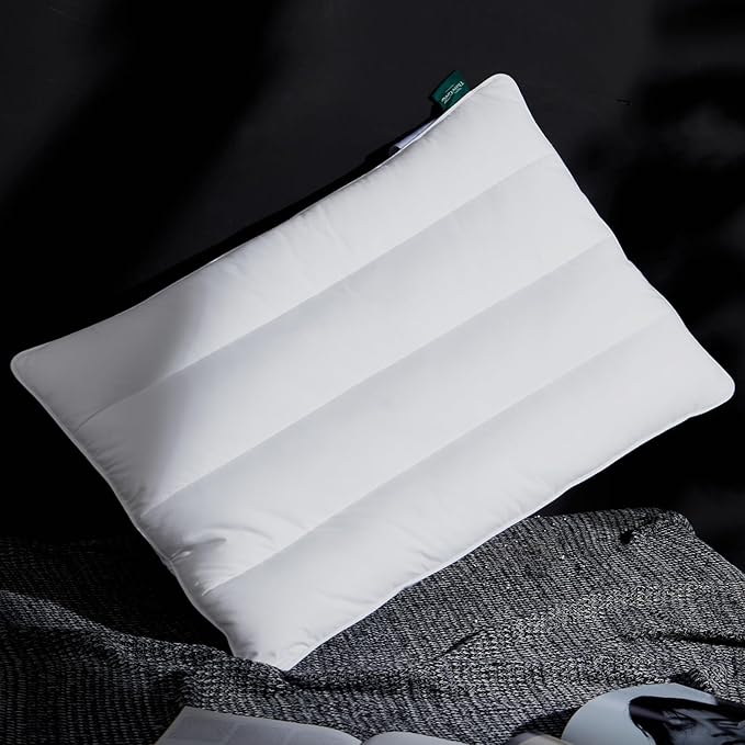 Three Geese Luxury Flat Thin Goose Feather Down Pillows Standard Size, 2.5" Height, 100% Cotton Cover, Medium Firm Hotel Collection Ultra Slim Thin Bed Pillows, Machine Washable, 18 x 26 Inches