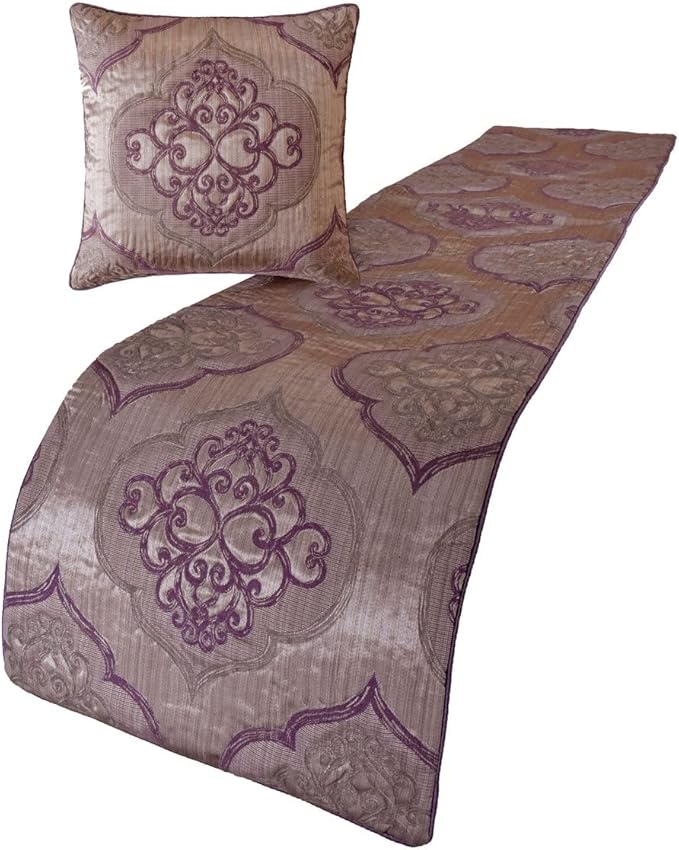 The HomeCentric King/Queen/Twin Purple Decorative Twin 53"x18" Bed Runner Without Pillow Cover, Damask & Quilted Bed Scarf on Jacquard Fabric - Embre Purple