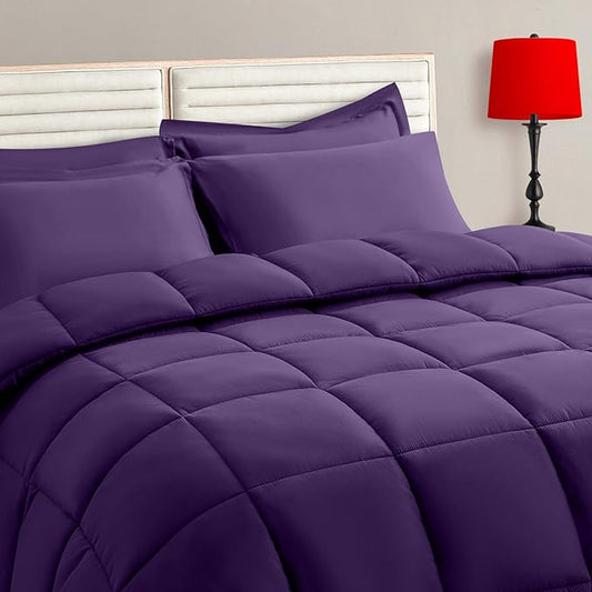 TAIMIT Purple King Comforter Set - 7 Pieces, Bed in a Bag Bedding Sets with All Season Soft Quilted Warm Fluffy Comforter,Flat Sheet,Fitted Sheet,2 Pillow Shams,2 Pillowcases