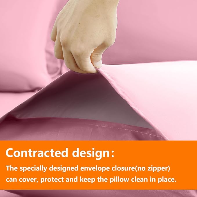 TAIMIT Pink Full Size Comforter Set - 7 Pieces, Bed in a Bag Bedding Sets with All Season Soft Quilted Warm Fluffy Reversible Comforter,Flat Sheet,Fitted Sheet,2 Pillow Shams,2 Pillowcases