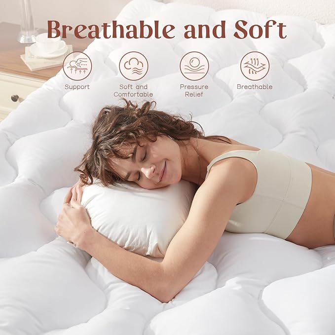 Decroom 4 Inch Memory Foam Mattress Topper Queen for Back Pain Relief, Filled with Breathable Memory Foam Pillow Topper Soft Fluffy Supportive Bed Mattress Pad, 80x60x4 Inch