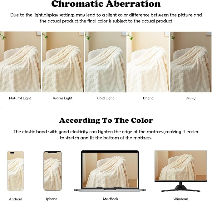 NEWCOSPLAY Super Soft Queen Blanket Ivory Premium Silky Flannel Fleece 3D Checkered Lightweight Bed Blanket All Season Use (Ivory Checkered, Queen(90"x90"))