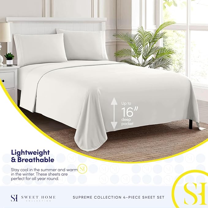 Full Size Sheet Sets - Breathable Luxury Sheets with Full Elastic & Secure Corner Straps Built In - 1800 Supreme Collection Extra Soft Deep Pocket Bedding Set, Sheet Set, Full, Ivory