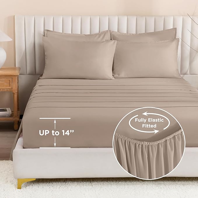 Litanika King Size Comforter Set Light Coffee - 7 Pieces Bed in a Bag Beddding Sets, Solid Lightweight Bed Set with Comforter, Sheets, Pillowcases & Shams