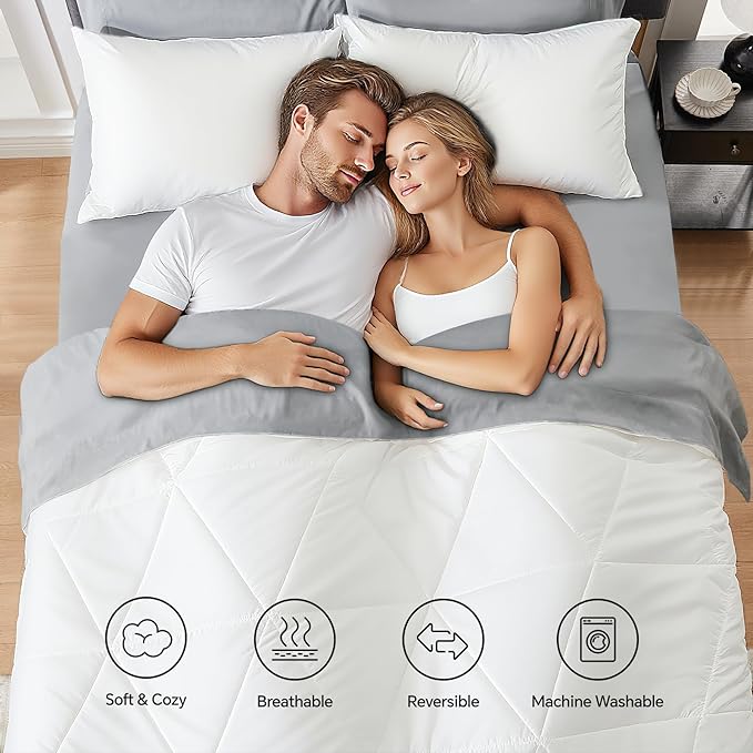 BEDELITE King Size Comforter Set 7 Pieces Bed in A Bag - Soft Microfiber Reversible White Bed Set with Comforters, Sheets, Pillowcases & Shams, Cozy Luxury Bedding Sets for All Season