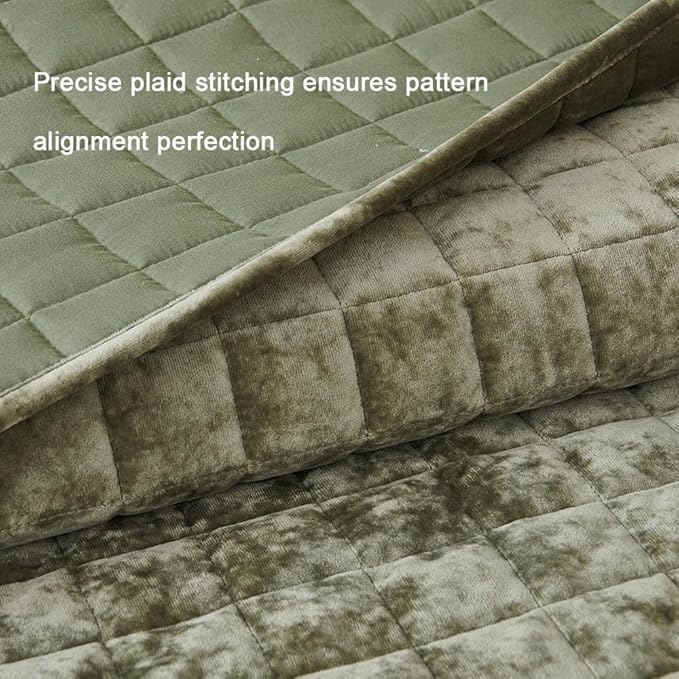 Luxurious Velvet Quilt California King Size Set 106" x118" Ultra Soft Bedding Set Quilted Bedspread Coverlet with 2 Matching Pillow Shams for All Seasons,Army Green