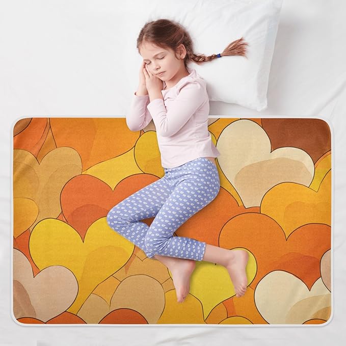 Waterproof Bed Pad Reusable Changing Pad Toddler Mattress Protector Large Pee Pad Baby Diaper Pad Soft Washable Liner Orange Hearts