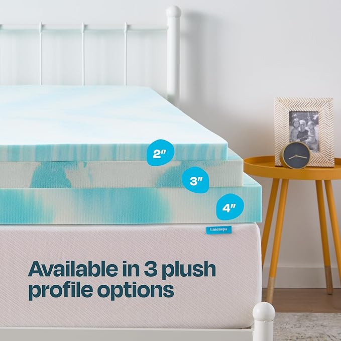 Linenspa 2 Inch Swirl Gel Memory Foam Mattress Topper, Twin XL Size – Cooling Gel Infused, Ventilation Holes – Pressure Relieving Bed Topper – CertiPUR Certified – Dorm Room Essentials