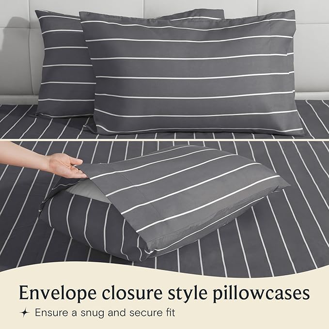 LuxClub 4 PC Cal King Size Sheet Set Bed Sheets, Breathable Luxury, Deep Pockets 18" Wrinkle Free Cooling Machine Washable Hotel Bedding (Striped Light Blue)