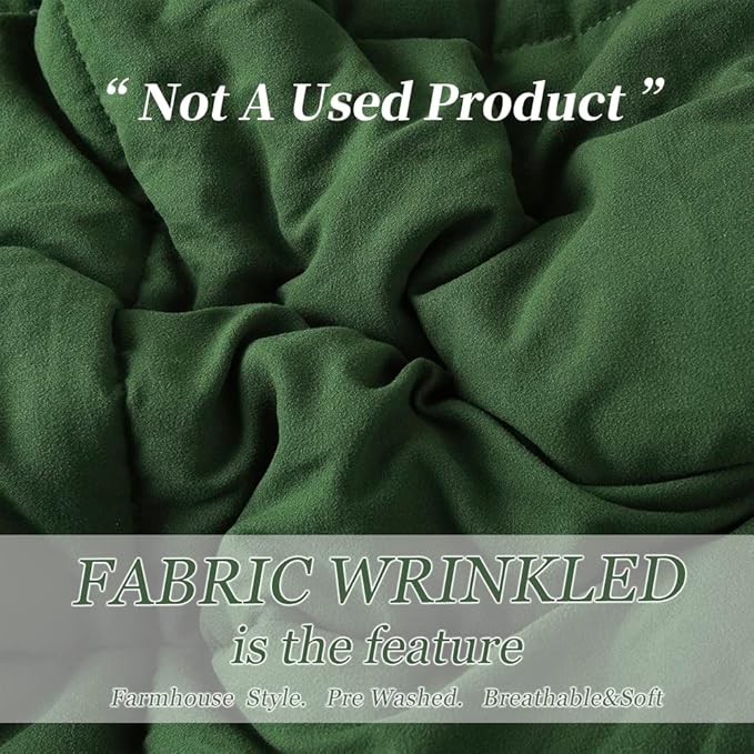 HIG 3pc Prewashed Green Queen Size Comforter Duvet Insert - All Season Quilted Down Alternative Comforter with Corner Tabs - Box Stitched - 250GSM Fiberfill Farmhouse Style Bedding(Salomon)