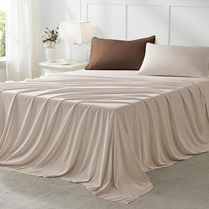 Anluoer Twin Comforter Set,Brown&Beige Bed in a Bag 5 Piece,Lightweight Bedding Set with Soft Down Alternative Fill,Bed Set Includes Comforter, Fitted Sheet, Flat Sheet,Pillowcase and Sham