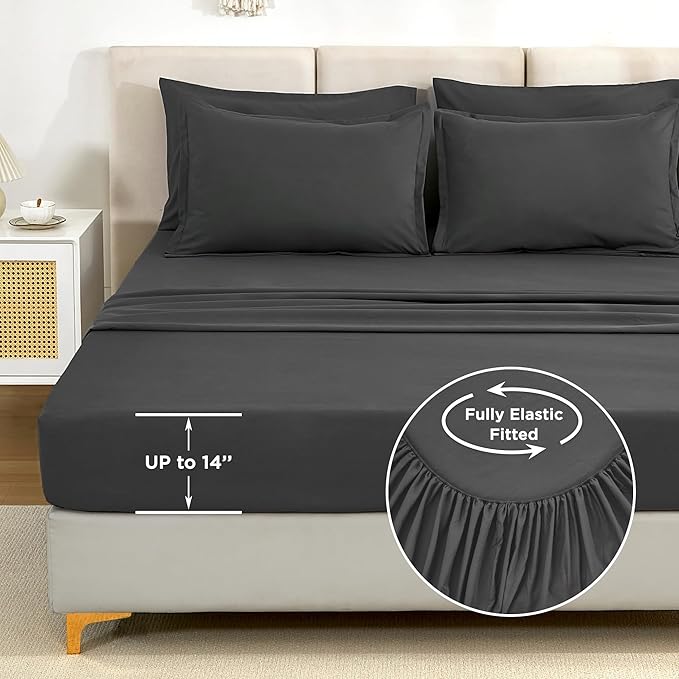 Litanika Comforter Queen Size Set Dark Grey - 7 Pieces Bed in a Bag Queen Bedding Comforter Sets, Plain Lightweight Bed Set with Comforter, Sheets, Pillowcases & Shams