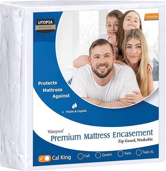 Utopia Bedding Premium Waterproof Bed Bug Mattress Cover, California King Zippered Mattress Protector, 14 Inches Deep, Dust Mite Proof 6-Sided Mattress Encasement for Bed