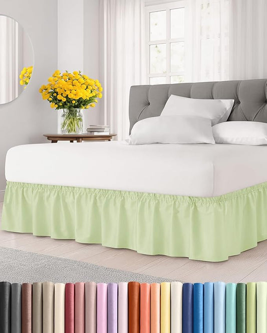 Wrap Around Dust Ruffle Bed Skirt - Light Sage - Twin/Twin XL Size Beds w/ 12 Inch Drop - Easy Fit Elastic Strap- Adjustable Pleated Bedskirt w/Brushed Fabric - Wrinkle Free, Women, Men, Kids & Teens