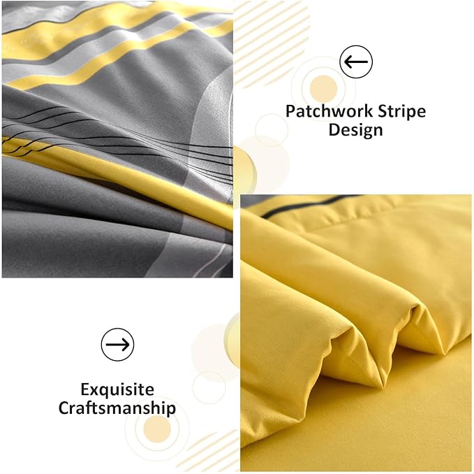 Anibedding Yellow Comforter Set Twin Size,6 Pieces Bed in a Bag Patchwork Striped Bedding Sets,Boho Soft Microfiber Bedding Set for All Season(86"×68")