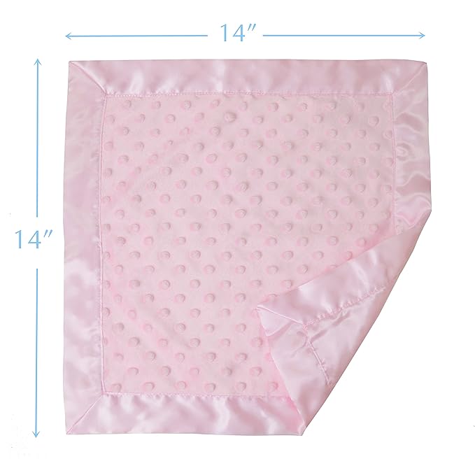 American Baby Company Heavenly Soft Chenille Security Blanket (14" x 14"), 2-Layer Design with Minky Dot & Silky Satin, Pink, for Boys and Girls