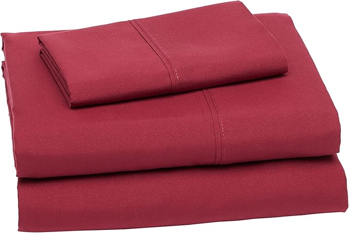 Amazon Basics Lightweight Super Soft Easy Care Wrinkle Free Microfiber 3 Piece Bed Sheet Set with 14-Inch Deep Pockets,Twin,Burgundy,Solid,Kids,Men & Women Bedding,(Pack of 4)