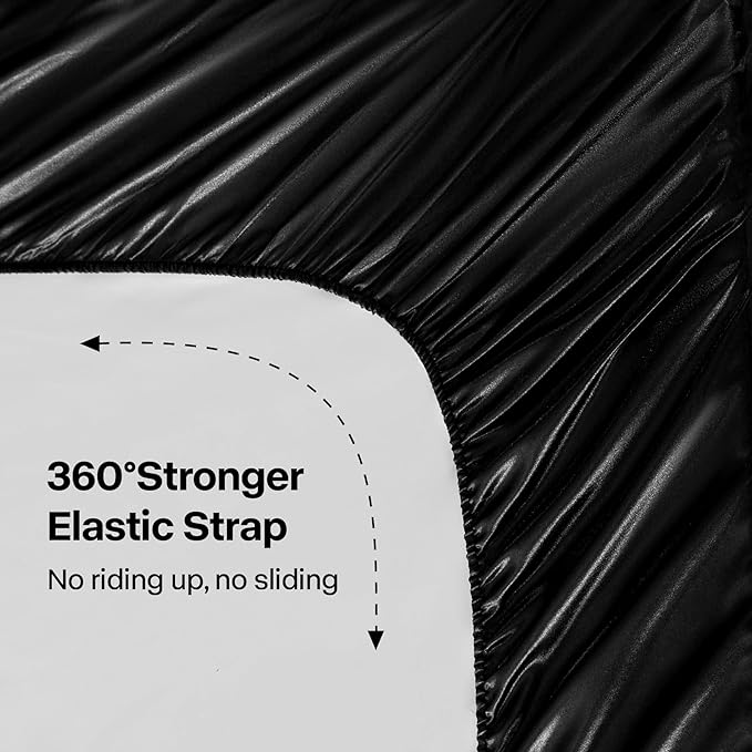 BEDELITE Satin Sheets Full XL Size Bed Set, Luxury Soft Black Silky Sheets for Hair and Skin, Similar to Silk Bed Sheets Set 4 Pieces with 1 Deep Pocket Fitted Sheet, 1 Flat Sheet, 2 Pillowcases
