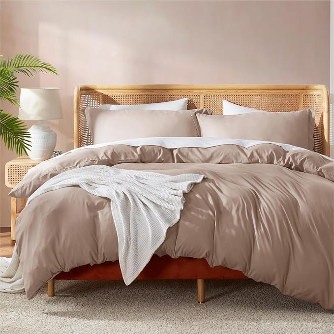 Nestl Khaki Duvet Cover Full Size - Soft Double Brushed Full Size Duvet Cover Set, 3 Piece, with Button Closure, 1 Duvet Cover 80x90 inches and 2 Pillow Shams