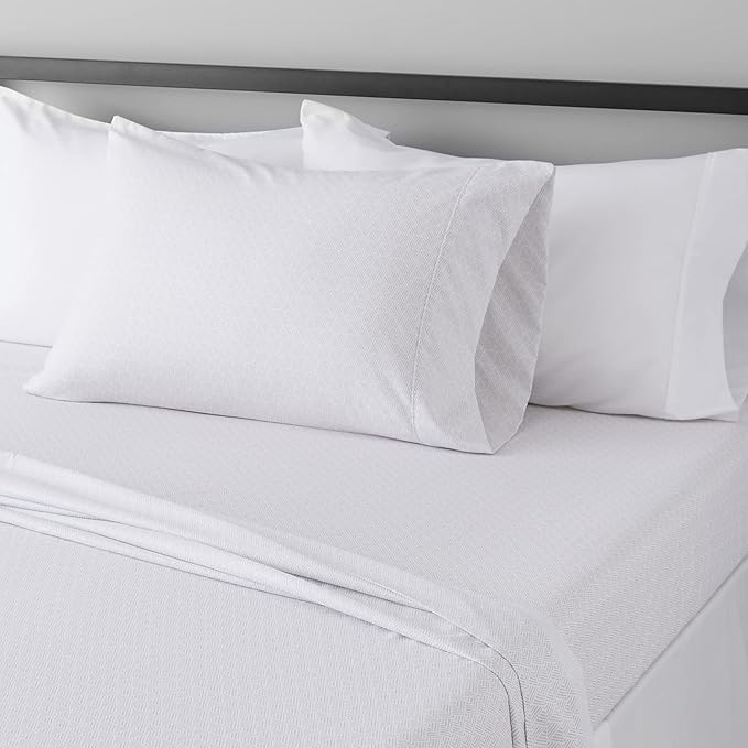 Amazon Basics Lightweight Super Soft Easy Care Wrinkle Free Microfiber 3 Piece Bed Sheet Set with 14-Inch Deep Pockets,Twin,Gray Crosshatch,Printed,Kids,Men & Women Bedding,(Pack of 10)