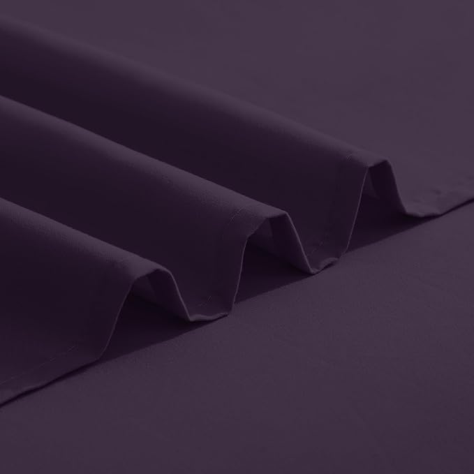 Elegant Comfort Luxurious 1500 Premium Hotel Quality Microfiber Three Line Embroidered Softest 4-Piece Bed Sheet Set, Wrinkle and Fade Resistant, Full, Eggplant-Purple