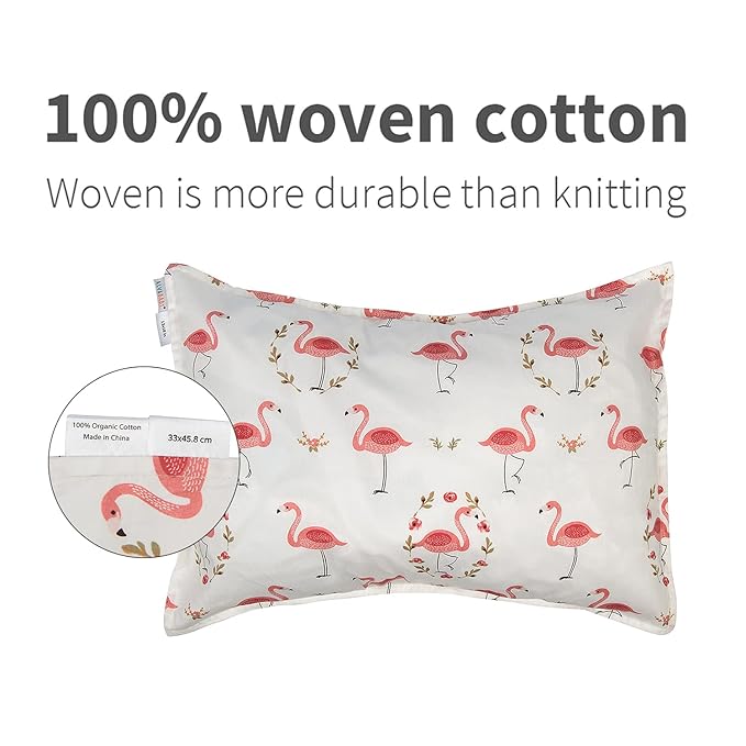 ALVABABY Toddler Pillowcases 2 Pack Organic Cotton Kids Pillow Cover Fit 13"x 18" or 14"x19" Envelope for Girl Boy Sleepy Travel