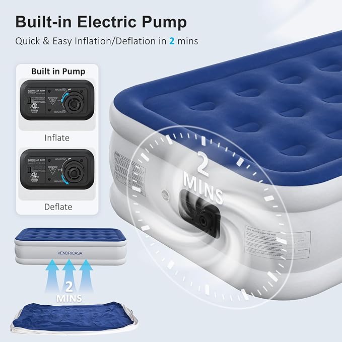 Twin Air Mattress with Built-in Pump, 18" Raised Inflatable Bed Blow Up Mattress, Comfort Portable Air Bed for Camping, Home Guests, Travel 550 lbs Max