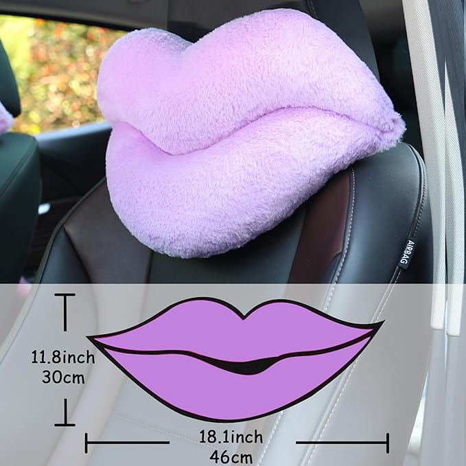 Sexysamba 2 Pack Lip Shaped Car Headrest Pillow, Comfortable Soft Head Rest Cushion Kawaii Car Accessories Cute Car Neck & Seat Pillow for Driving Travelling Office Home Decor - Lavender Lip