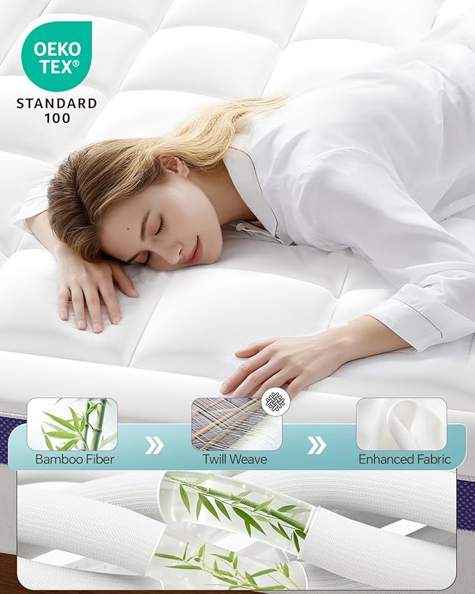 Dual Layer 4 Inch Memory Foam Mattress Topper California King - 2 Inch Gel Memory Foam and 2 Inch Pillow Top Mattress Pad,7-Zone Egg Crate California King Size Mattress Topper(White)