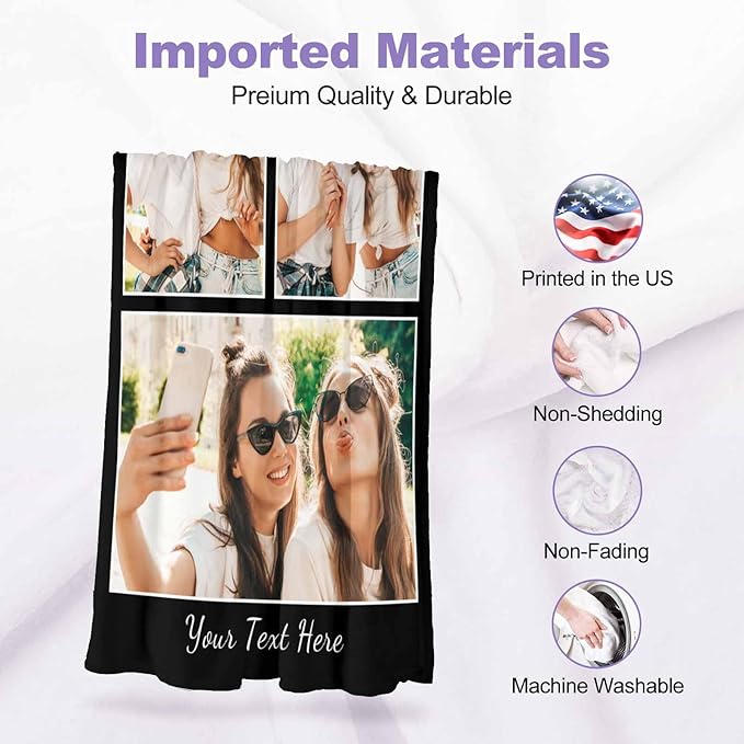 Customize Blankets with Photos, 3 Photos Customizable Blanket Personalized Blankets and Throws Best Friend Blanket for Besties BBF Friendship Gifts for Women