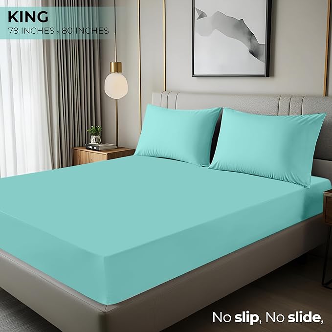 Utopia Bedding King Fitted Sheet - Bottom Sheet - Deep Pocket - Soft Microfiber - Shrinkage and Fade Resistant - Easy Care -1 Fitted Sheet Only (Spa Blue)