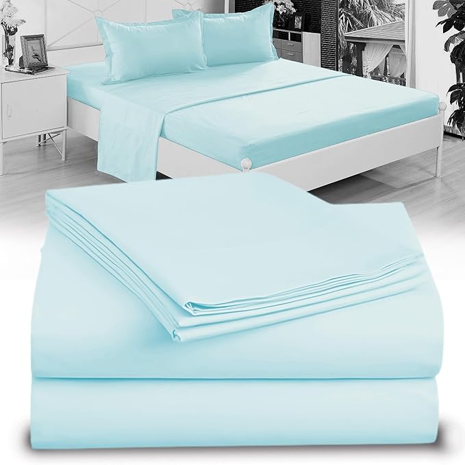Twin XL 100% Microfiber Double Brushed Sheet Set - Extra-Soft & Wrinkle-Free - 15" Deep Pockets, 39" x 80" - Ideal for Dorms, Hospitals & Split King Beds - 3 PC Set (Twin XL, Mint Blue)