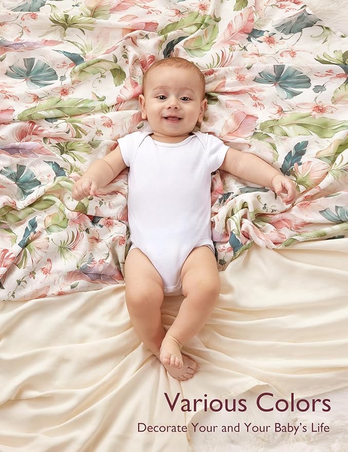 Momcozy Muslin Swaddle Blankets, Ultra Soft Neutral Registry Essentials, Plant Kingdom, Breathable Large 47'' x 47'' Newborn Boys Girls Receiving Blanket
