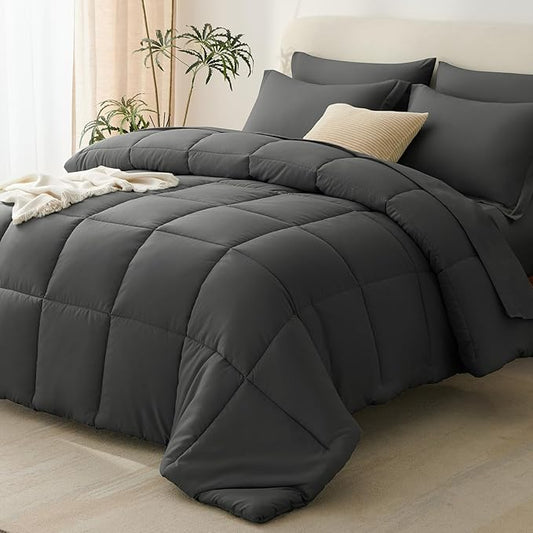 CozyLux Full Size Comforter Sets Dark Grey - 7 Pieces Bed in a Bag Full, Oeko-Tex Certified Bed Set, All Season Soft Bedding Set with Down Alternative Comforter, Sheets, Pillowcases & Pillow Shams