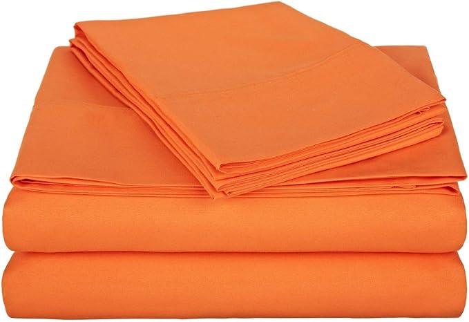 Full XL 100% Microfiber Double Brushed Sheet Set - Extra-Soft, Breathable & Wrinkle-Free - 15" Deep Pockets, 54" x 80" - Ideal for Extra Long Full Beds - 4PC Set (Full XL, Orange)