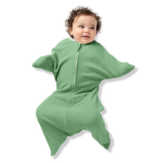 SleepingBaby Zipadee-Zip Transition Swaddle - Cozy Fleece Wearable Blanket with Two-Way Zipper for Baby Sleep - Fleece Basil, Medium (6-12 Month)