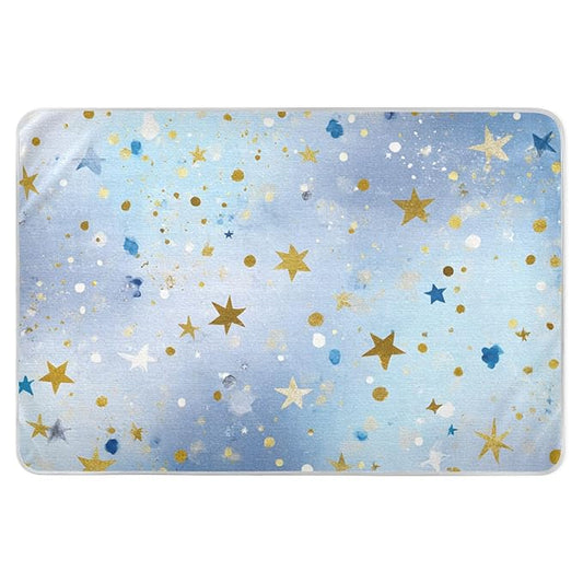 Waterproof Bed Pad Reusable Changing Pad Toddler Mattress Protector Large Pee Pad Baby Diaper Pad Soft Washable Liner Blue Golden Stars