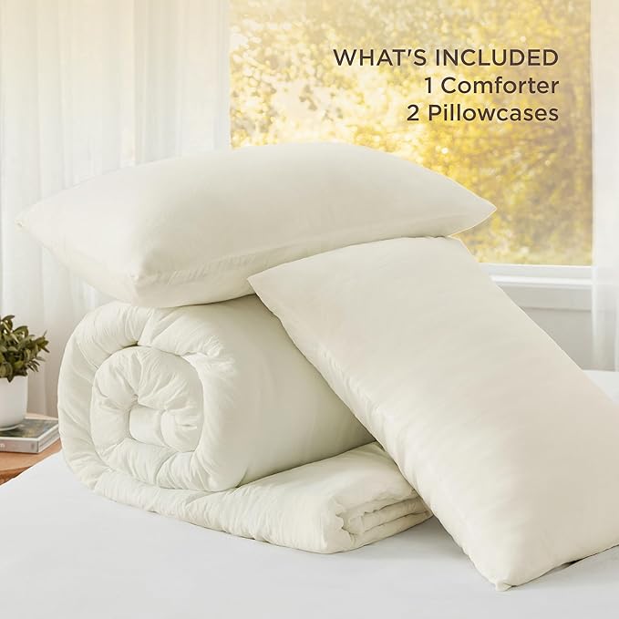 Bedsure Oversized Queen Comforter Set, Ivory Soft Prewashed Bedding for All Seasons, 3 Pieces GentleSoft™ Bed Set, 1 Lightweight Comforter (98"x98") and 2 Pillowcases (20"x26")