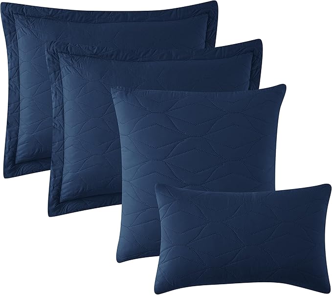 Hearth & Harbor Quilts King Size - All Season Bedspread Coverlet Set, Pinsonic Weave Lightweight Bedding Set - 5 Piece King Quilt Set with Pillow Shams, Ellipse - Navy