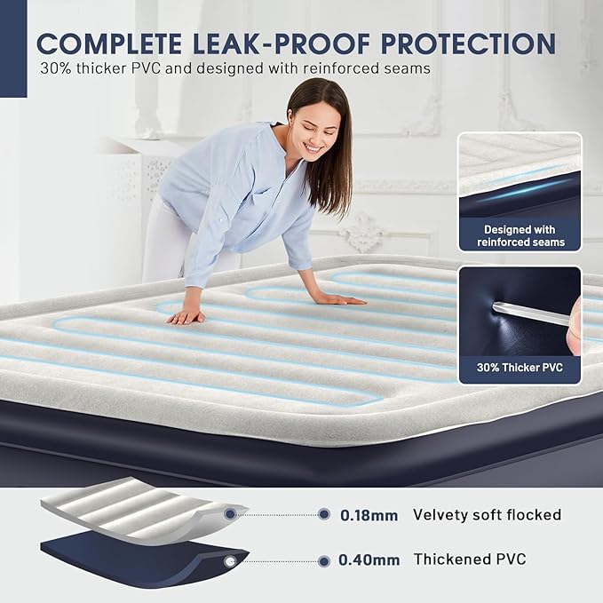 Air Mattress Queen With Built In Pump,18''Raised Blow Up Mattress 2 Mins Self-Inflation/Deflation,Upgraded Thicker Inflatable Mattress，Air Bed with Storage Bag for Guests,Home，Camping，660 lbs Max