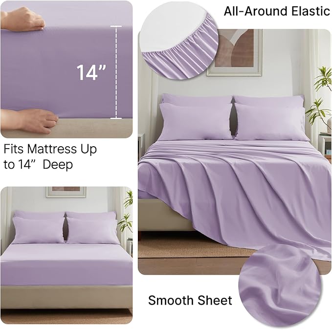 Anluoer California King Size Bed in a Bag 7 Pieces,Lavender Cal King Comforter Set with Sheets,All Season Bedding Sets with Comforter,Pillow Shams,Pillowcases,Flat Sheet,Fitted Sheet